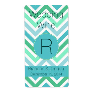 Colourful Chevron Monogram Wedding Mini Wine Label