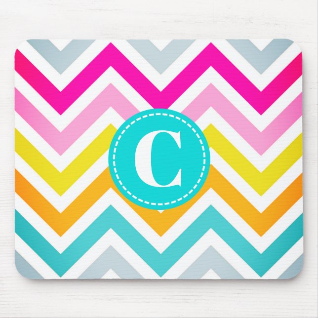 Colourful Chevron Monogrammed Mouse Pad (Front)