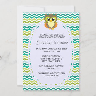 Colourful Chevron Owl Baby Shower Invitations