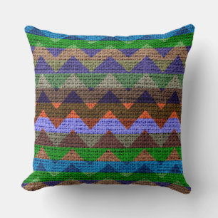 Colourful Chevron Pattern Burlap Jute Throw Pillow