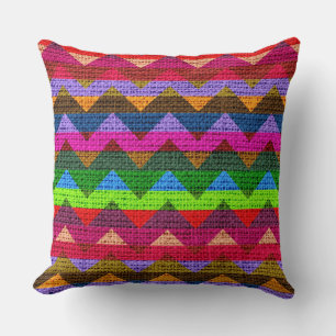 Colourful Chevron Pattern Burlap Jute Throw Pillow