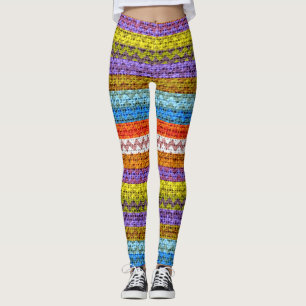 Colourful Chevron Pattern Burlap Look #3 Leggings
