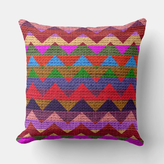 Colourful Chevron Pattern Burlap Rustic Jute #8 Throw Pillow (Front)