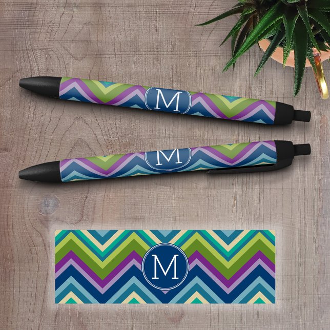 Colourful Chevron Pattern Custom Monogram Black Ink Pen (Personalized Writing Pens)