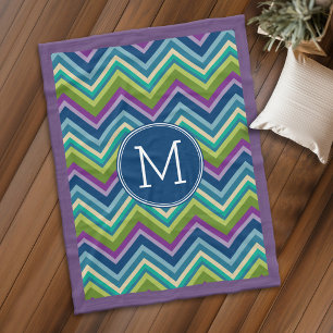 Colourful Chevron Pattern Custom Monogram Fleece Blanket