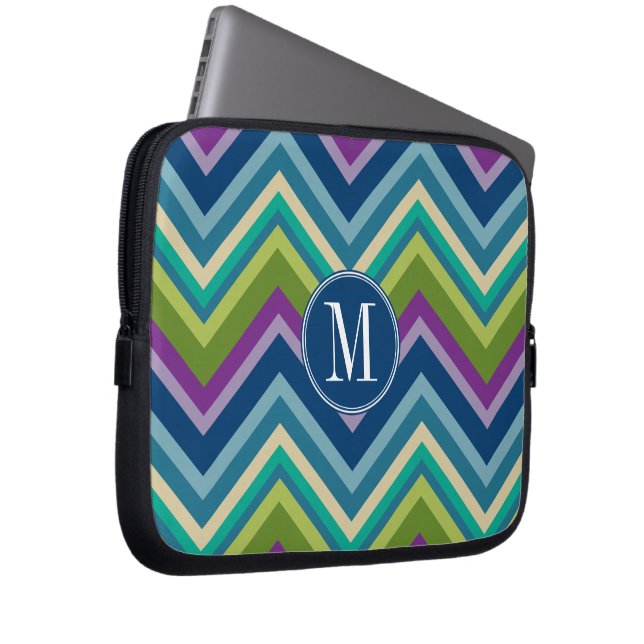 Colourful Chevron Pattern Custom Monogram Laptop Sleeve (Front Right)