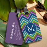 Colourful Chevron Pattern Custom Monogram Luggage Tag<br><div class="desc">A bold art deco pattern in trendy,  peacock colours. If you need to adjust the monograms,  click on the customize it button and make changes.</div>
