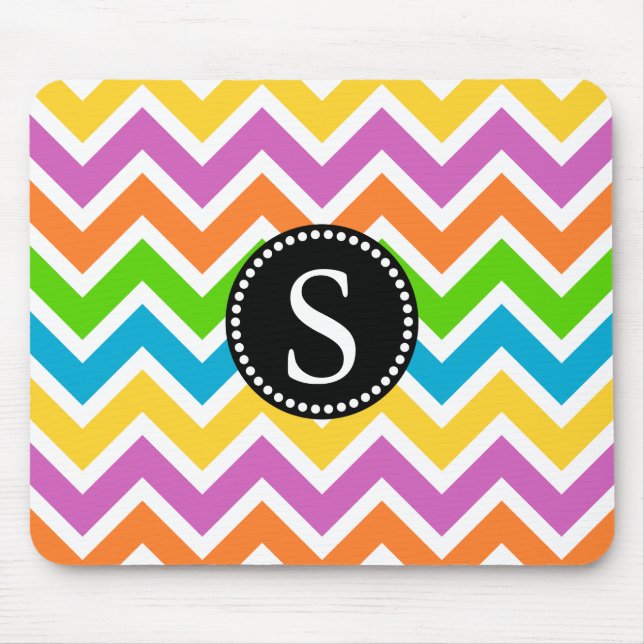 Colourful Chevron Pattern with Black Monogram Mouse Pad (Front)
