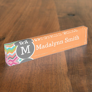 Colourful Chevron Pattern with Custom Monogram Nameplate
