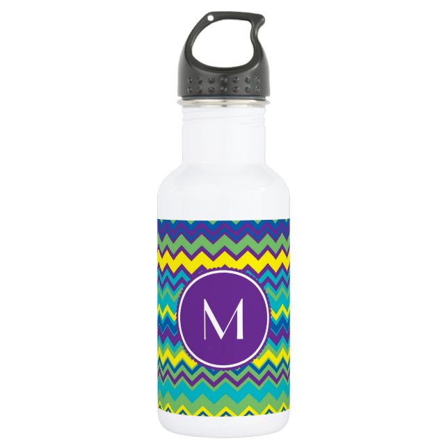 Colourful Chevron Pattern With Monogram 532 Ml Water Bottle (Front)