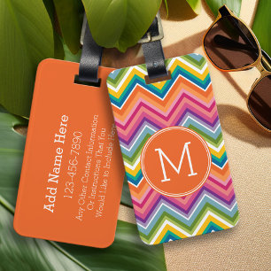 Colourful Chevron Pattern with Monogram Luggage Tag