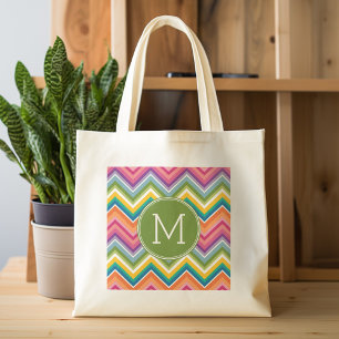 Colourful Chevron Pattern with Monogram Tote Bag