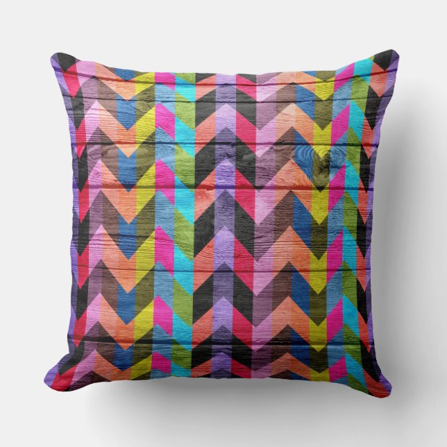 Colourful Chevron pattern wood #2 Throw Pillow (Front)