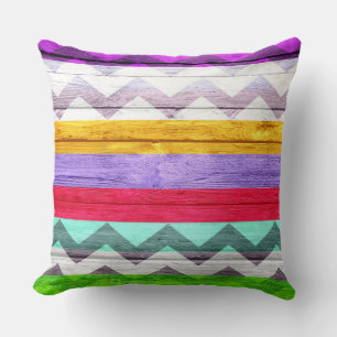 Colourful Chevron Stripe Vintage Wood #11 Throw Pillow