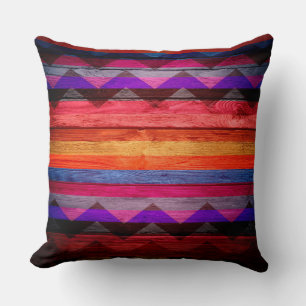 Colourful Chevron Stripe Vintage Wood Throw Pillow