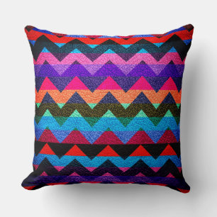 Colourful Chevron Stripes Leather Look #15 Throw Pillow