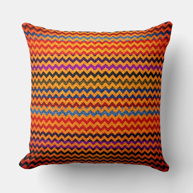 Colourful Chevron Stripes Leather Look #31 Throw Pillow (Front)