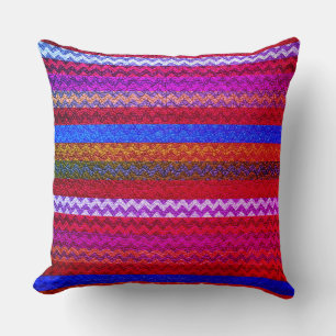 Colourful Chevron Stripes Leather Look #40 Throw Pillow