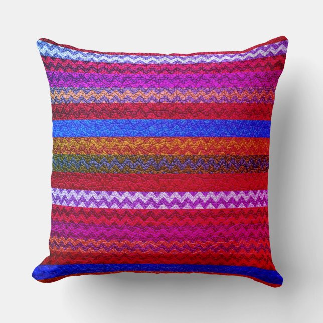 Colourful Chevron Stripes Leather Look #40 Throw Pillow (Front)