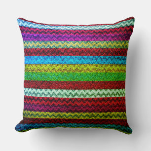 Colourful Chevron Stripes Leather Look #41 Throw Pillow