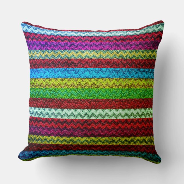 Colourful Chevron Stripes Leather Look #41 Throw Pillow (Front)