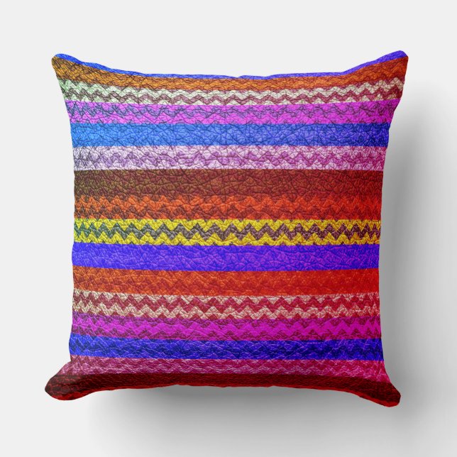 Colourful Chevron Stripes Leather Look #44 Throw Pillow (Front)