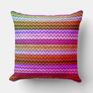 Colourful Chevron Stripes Leather Look #49 Throw Pillow