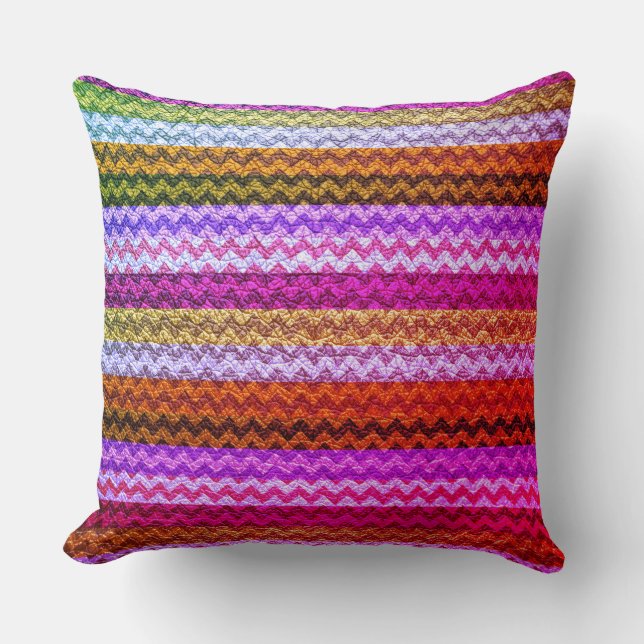 Colourful Chevron Stripes Leather Look #49 Throw Pillow (Front)
