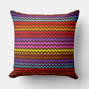 Colourful Chevron Stripes Leather Look #55 Throw Pillow