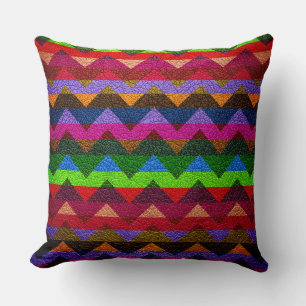 Colourful Chevron Stripes Leather Look Throw Pillow