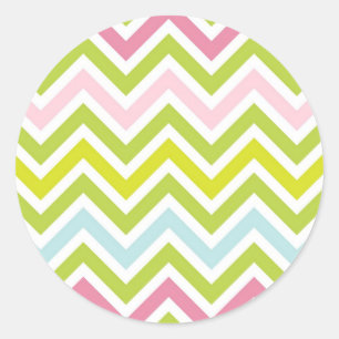 Colourful chevron stripes pattern classic round sticker