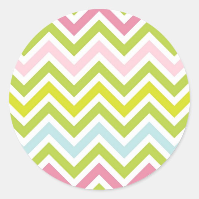 Colourful chevron stripes pattern classic round sticker (Front)