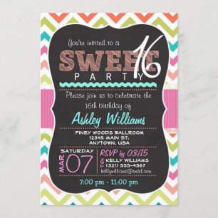 Colourful Chevron Sweet 16 Birthday Girl Invitatio Invitation