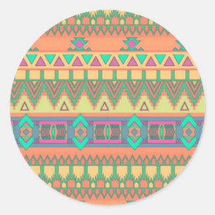 Colourful Chevron Zig Zag Tribal Aztec Ikat Classic Round Sticker