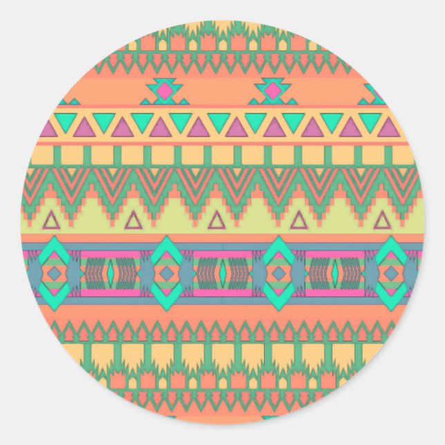 Colourful Chevron Zig Zag Tribal Aztec Ikat Patter Classic Round Sticker (Front)