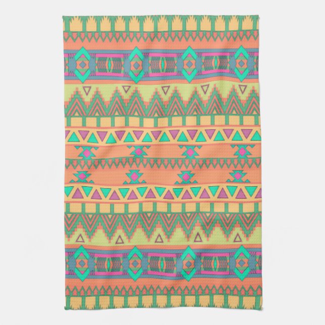 Colourful Chevron Zig Zag Tribal Aztec Ikat Patter Kitchen Towel (Vertical)