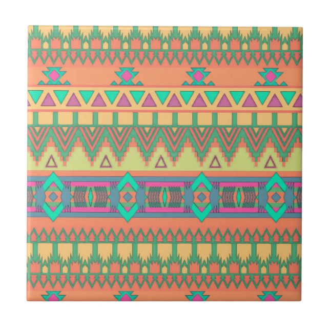 Colourful Chevron Zig Zag Tribal Aztec Ikat Tile (Front)