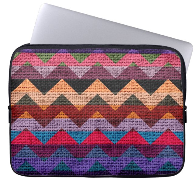 Colourful Chevron Zigzag Burlap Jute #9 Laptop Sleeve (Front)