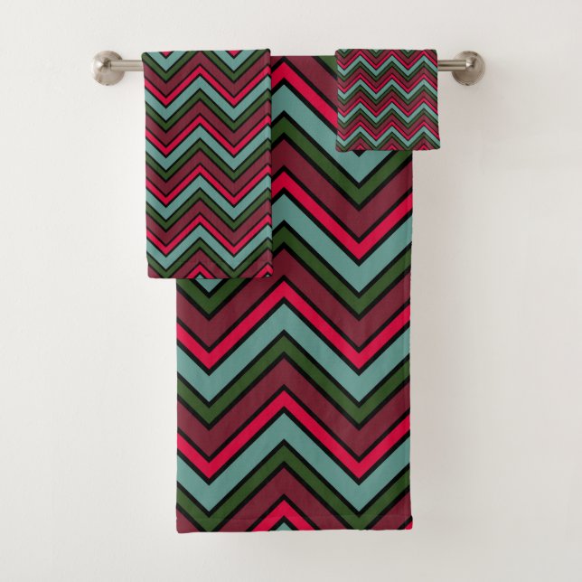 Colourful chevron zigzag pattern bath towel set (Insitu)