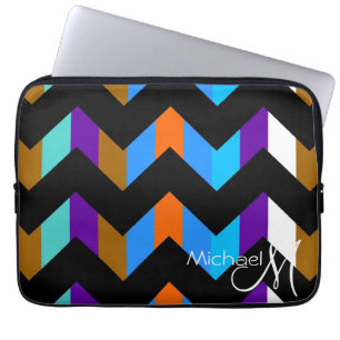 Colourful Chevron Zigzag Pattern Custom Monogram 2 Laptop Sleeve