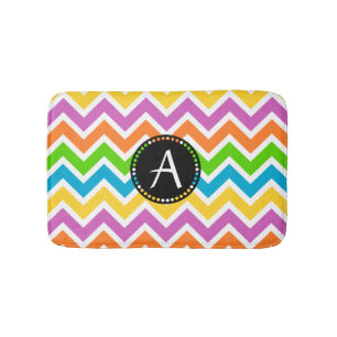 Colourful Chevron zigzag Pattern Monogram Bath Mat