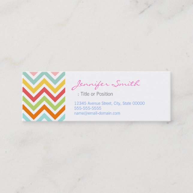 Colourful Chevron Zigzag Stripes Pattern Mini Business Card (Front)