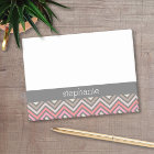 Colourful Chevrons Pink Coral Grey Custom Name