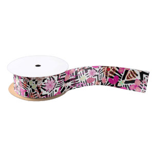Colourful chic black white flowers pattern satin ribbon
