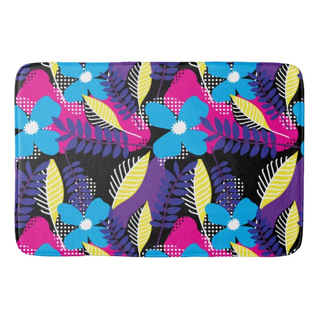 Colourful Chic Floral & Dot Pattern with Leaves Ba Bath Mat (Front)