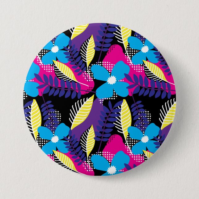 Colourful Chic Floral & Dot Pattern with Leaves Bu 3 Inch Round Button (Front)