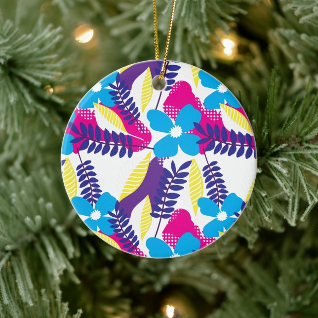 Colourful Chic Floral & Dot Pattern with Leaves Ceramic Ornament (Tree)