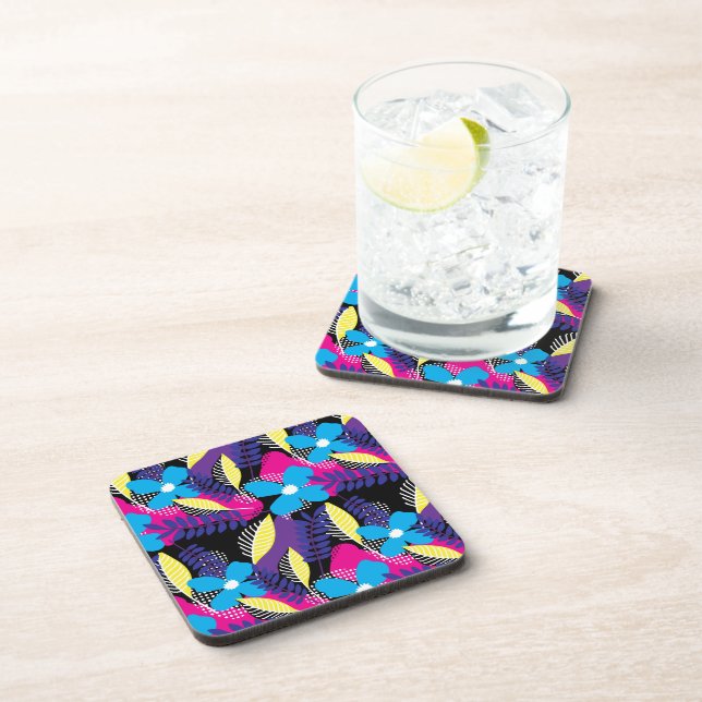 Colourful Chic Floral & Dot Pattern with Leaves Coaster (Right Side)
