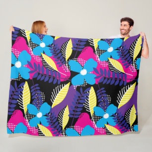 Colourful Chic Floral & Dot Pattern with Leaves Fl Fleece Blanket