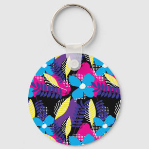 Colourful Chic Floral & Dot Pattern with Leaves Ke Keychain
